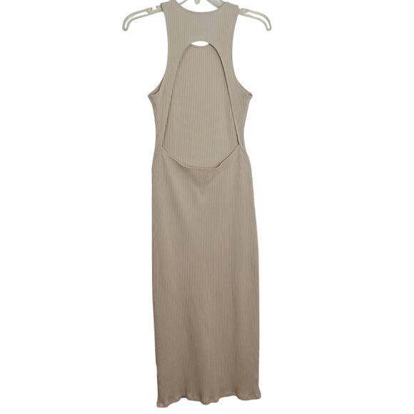 Reformation Open Back Midi Dress Size Medium Bone Ivory Rib Knit Tank Stretch - Picture 5 of 10